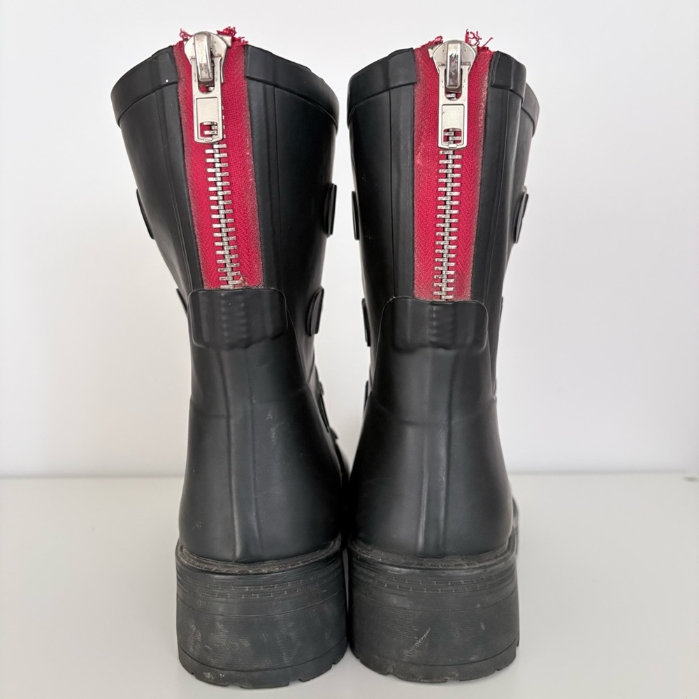 Steve Madden Black Thunder Rain Rubber Combat Mid Calf Boots Size 7 - Picture 4 of 8